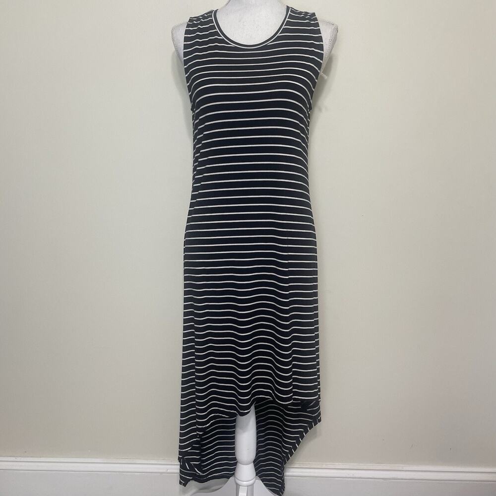 Kaari Blue Womens High-Low Black White Striped‎ Long Dress Lightweight Medium